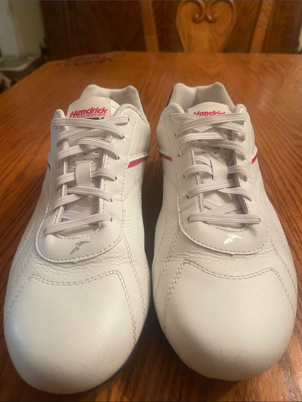Hendrick Motorsports Men’s White Athletic Sneakers with Pink Accents
